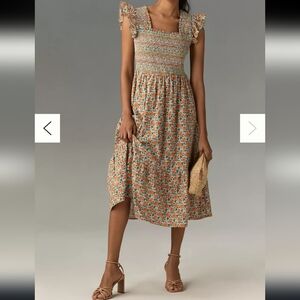 Anthropologie English Factory Orange Floral Smocked Midi Dress